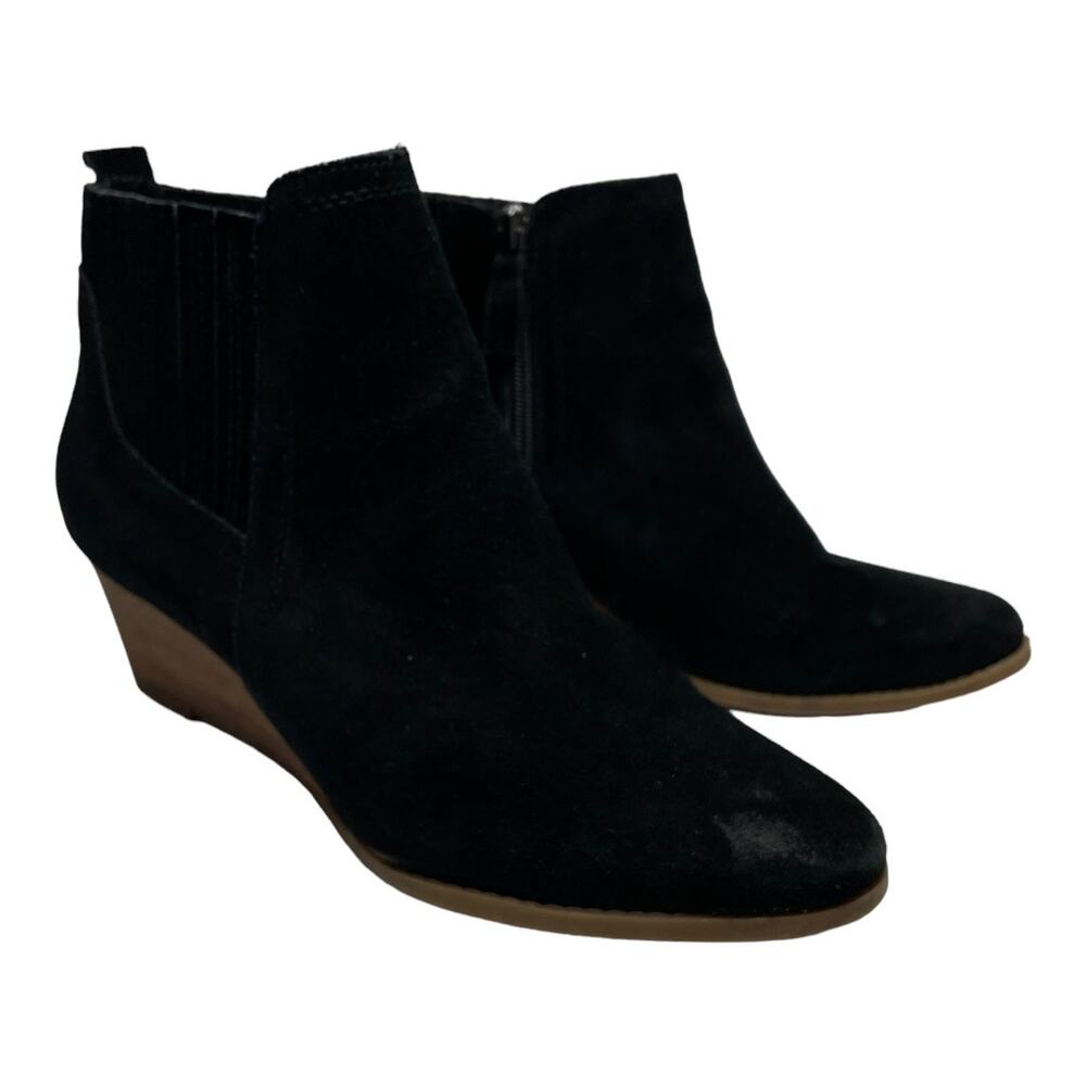 Franco Sarto Wayra Black Suede Wedge Bootie Ankle 9.5 Chelsea Size Zip Classic
